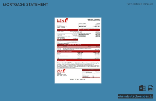 Beispiel eines Hypothekenauszugs der UBA Bank in Kamerun (Vorschau)